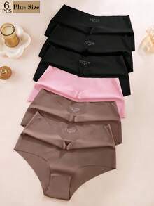 Aofeiqike 6pcs Plus Size Women Solid Color Casual Daily Wear Triangle Panties - Multicolor - View 14