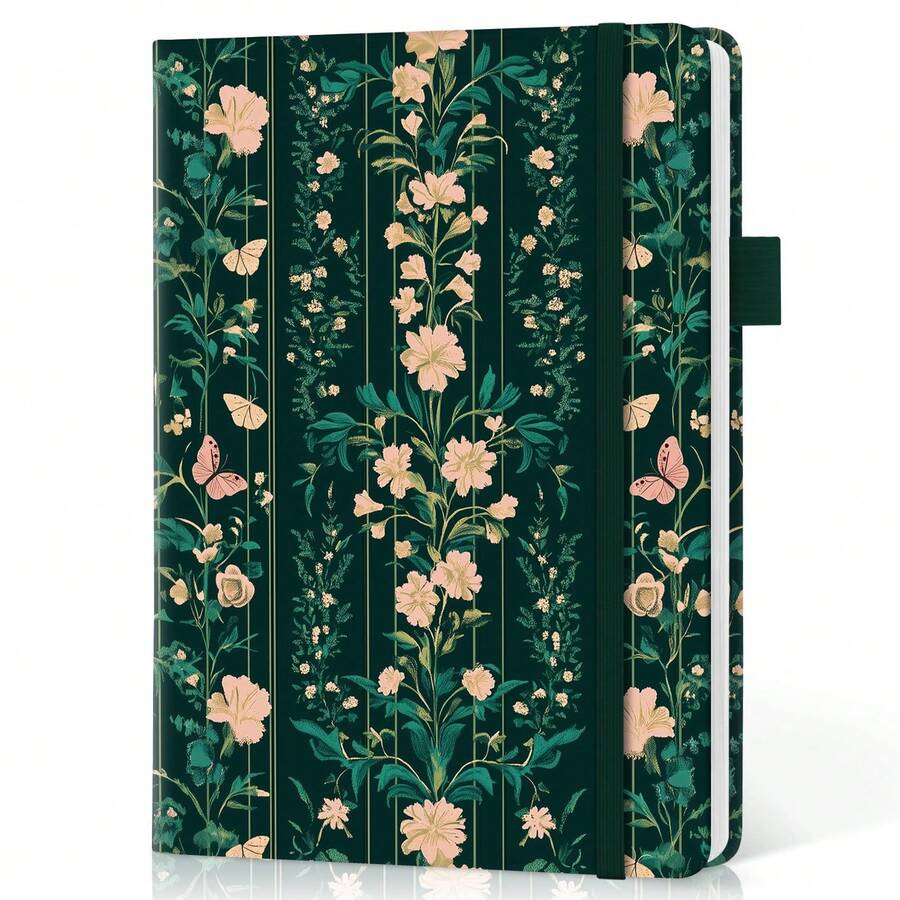Cuaderno de diario con líneas para mujeres y hombres, cuaderno de cuero con tapa dura para escribir, cuaderno de rayas universitarias A5 para el trabajo y tomar notas, perfecto para suministros de oficina, escuela y hogar, 160 páginas, mariposa - Vals Botánico J - Ver 1