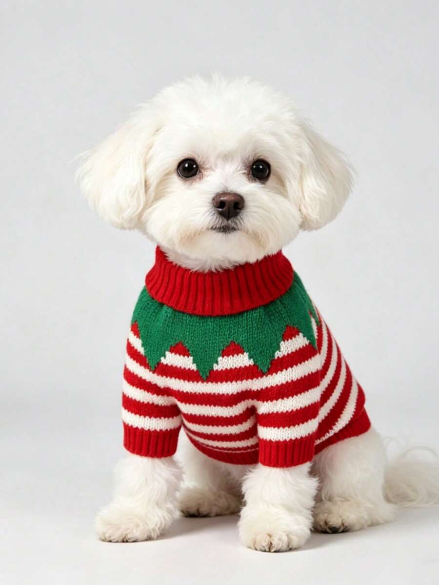 Ropa para mascotas para perros pequeños/medianos, suéter de punto de Papá Noel para Navidad, disfraz de Halloween para perros, otoño/invierno - Rojo - Ver 1