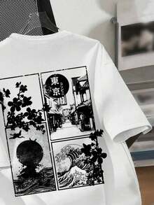 Camiseta de manga corta informal con gráfico de dibujos animados para adolescentes varones, adecuada para el verano - Blanco - Ver 3