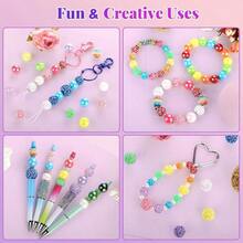 Beads For Pens Keychains, 200pcs Bubblegum Focal Beads For Beadable Pens, 12mm 16mm 20mm Rainbow Acrylic Chunky Beads With Rhinestone Rondelle Spacer Bead For DIY Craft Making Supplies - #3 多種尺寸 + #3 多種類型 - 查看 4