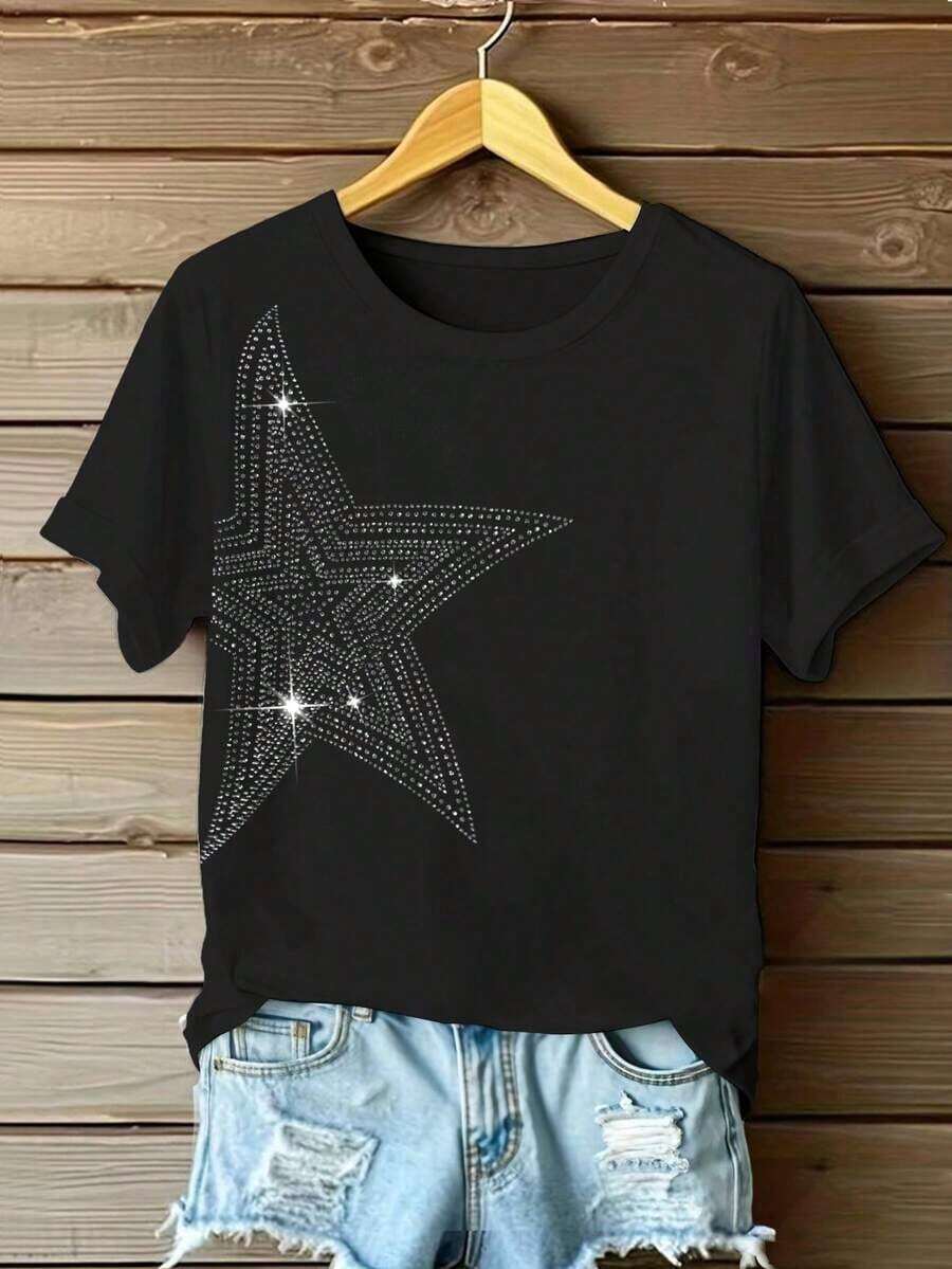 Women's Casual Summer Slogan Print Short-Sleeved T-Shirt With Round Neck - 白色 - 查看 1