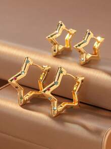 1 Pair 18K Gold/Silver Plated Rainbow Star Earrings, Featuring Multicolor Micro Zirconia Stone Design, Five-Pointed Star Earring Style, Suitable As Gifts For Mother's Day, Birthday And Other Occasions For Women, Girls, Mothers, Daughters, Friends And Loved Ones. This Series Is Designed With Rainbow Crystal And Starlight Elements, Showcasing Romance And Brilliance. - Multicolor - View 3