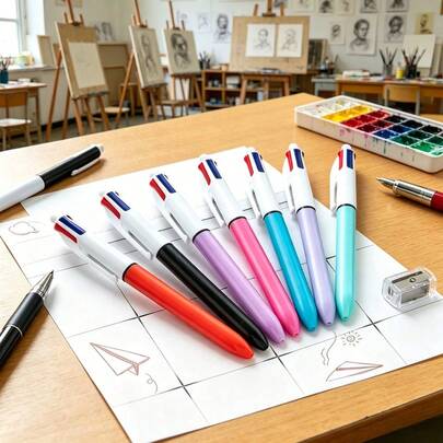 1-Pack Multi-Color Ballpoint Pen, 1.0 Mm, 4-N-1 Colored Pen, Slender Head With Adjustable Length, Cute Candy Color Series Pen, 4-Color In One, Suitable For School, Back-To-School Season, Student Exams, Notes, Whiteboard, Office Supplies