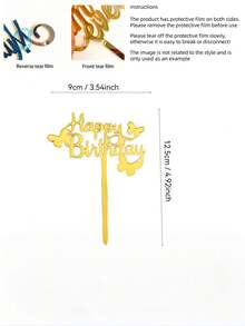 1/3pcs Gold "Happy Birthday" Acrylic Cake Topper With Butterfly, Unique Sparkling Design Suitable For Parties, Adult Birthdays And Anniversaries. Great For Decorating Cupcakes, Dessert Tables And Baking. Essential For Celebrations. - A - View 7