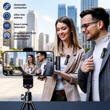 2-Pack Wireless Lavalier Microphone USB Type-C Plug & Play, Intelligent Noise Reduction, For IPhone 17/16/15, Android Smartphones, Laptops, Suitable For Vlog, Meeting, Learning, Short Video Recording, Live Streaming, Live Broadcast - Enhance Audio Quality - Black - View 5
