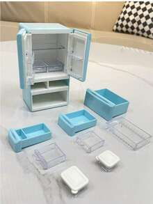 1Set Realistic Miniature Double-Door Refrigerator, Boxed, Detailed Creative Toy, Life Appliances Model, Collectible, Quality ABS Plastic, 3 Colors Available - Multicolor - View 4