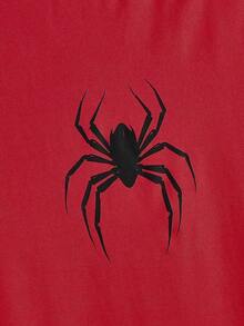 Short Sleeve T-Shirt With Spider Pattern Print, Perfect For Summer - 紅色的 - 查看 4