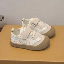 1 par de zapatillas con con estampado floral, zapatos de bebé con suela blanda y encaje, zapatos casuales de algodón transpirable antideslizante, estilo campestre, zapatos deportivos adecuados para uso diario en primavera/otoño - Beis - Ver 8