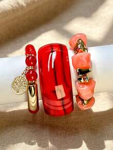 3pcs Set Vintage Resin Patchwork Bracelet, Luxury Gold Tree Of Life Pendant Necklace, Minimalist Jewelry For Women - Bohemia - View 12