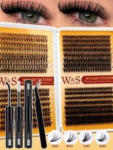 Waloshow Bộ 600-640 sợi mi giả D-Curl dạng chùm, độ dày 10D, 20D, 30D, 40D, 50D, 60D, 80D, 100D, phù hợp cho người mới bắt đầu, mi giả dày và mềm mại, tự làm theo kiểu ghép sợi, bao gồm keo, chất làm kín, nhíp, có thể tái sử dụng. - màu đen - Xem 2