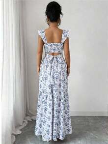 Women's Casual Summer Dress With Polka Dot Print, Bohemian Style, Loose Fit, Mid-Length, For Beach Vacation - 藍色 - 查看 2