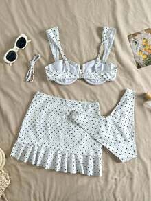 2026 Conjunto de traje de baño tipo tankini de 3 piezas de unicolor, con diseño de tirantes anchos y soporte con aros, estilo de playa de moda, perfecto para vacaciones en la playa y fiestas en la piscina durante el verano - Burdeos - Ver 4