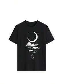 1 Pc Women's Short-Sleeved T-Shirt, Round Neck, 100% Cotton, Loose Fit, Casual And Versatile Style With Modern Print. 180g 100% Cotton - 5 - 查看 3