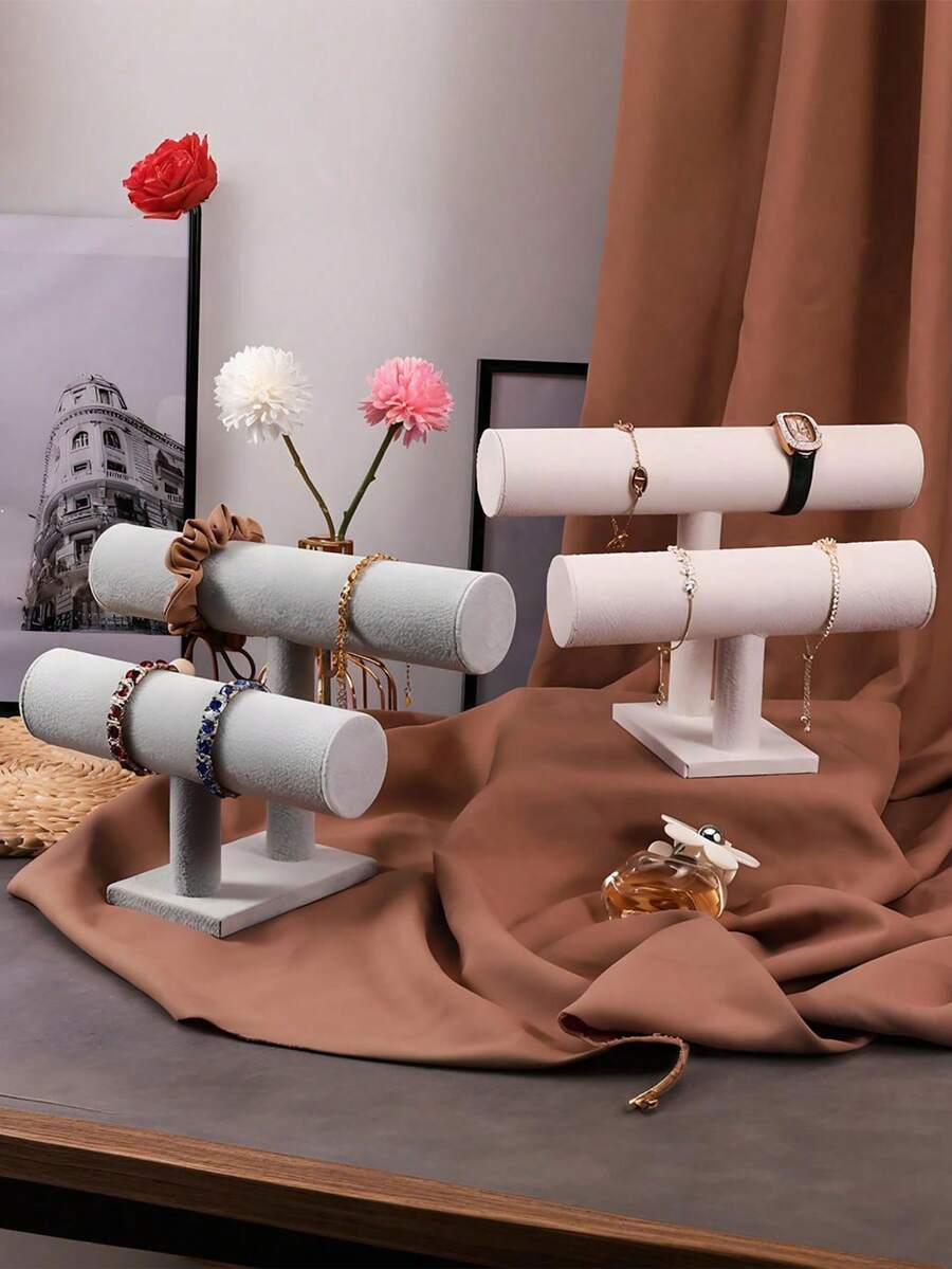 1pc Double-Layer T-Shape Flocked Display Stand, Designed For Bracelets, Bangles, Watches And Other Accessories