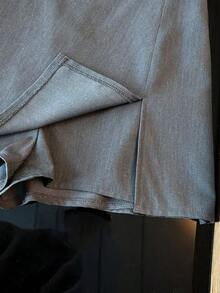 Pantalones cortos/falda/culotte/shorts de mujer de tela suave y texturizada de cintura alta con abertura, de uso versátil y casual, para primavera/otoño - Gris - Ver 4