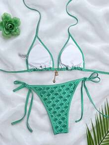 Swim Mod - Conjunto de Bikini de Verano para Mujer, Estampado Floral Verde, Sexy, con Tiras y Copa Triangular - Amarillo - Ver 7