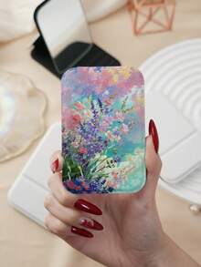 1pc Floral Countryside Oil Painting Style Compact Folding Makeup Mirror, Lightweight Durable PU Leather, Suitable For Travel, Gatherings, Work, School, All Ages - Multicolor - View 6