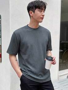 Men's Solid Color Crew Neck T-Shirt - Grey - View 5