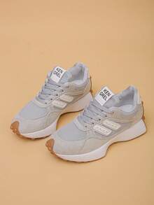 Women's Platform Sneakers With Geometric Pattern, Preppy Style, Suitable For Spring And Autumn - Grey - View 6