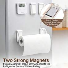 2pcs Magnetic Paper Towel Holder & Wrap Dispenser, No Drilling Required Storage Rack, Suitable For Refrigerator, Microwave, Washing Machine - White - View 2