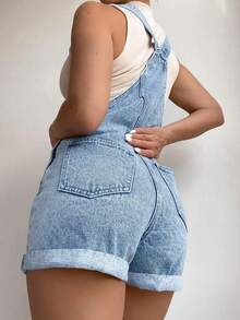 Pantalones de peto vaqueros lavados de verano casuales - Lavado ligero 3 - Ver 2