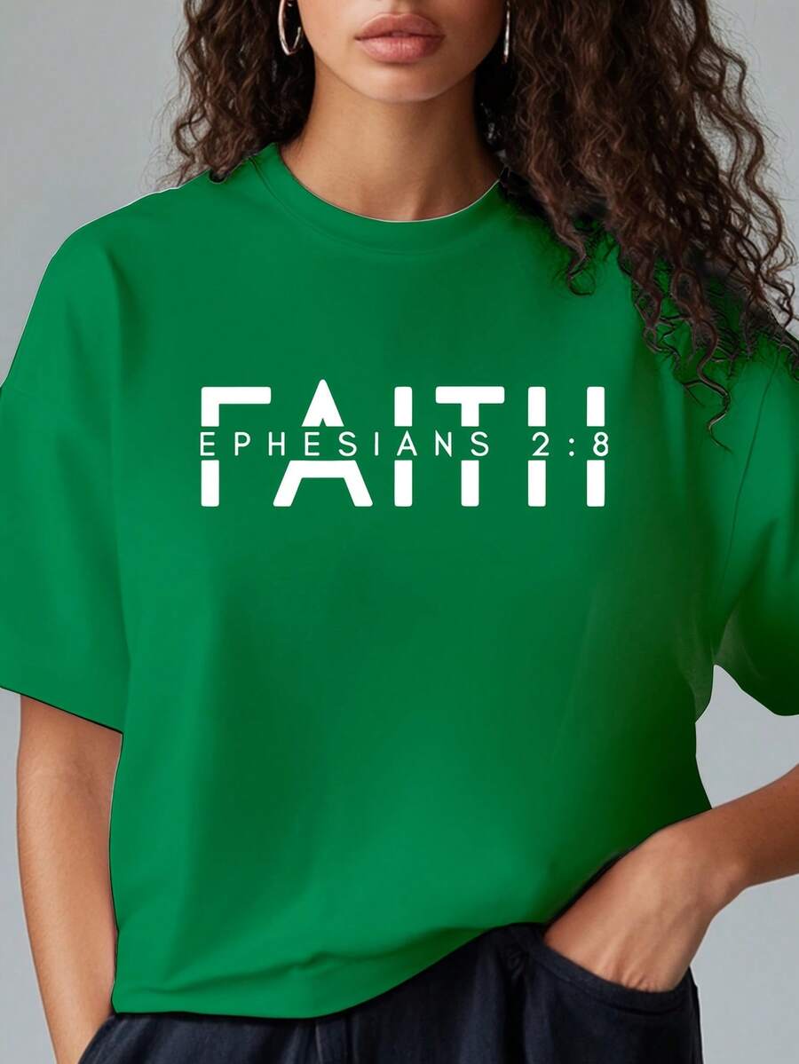 Disponible en varios colores, camiseta de corte holgado - Estampado de oración cristiana - Camiseta premium - Perfecta para campamentos de verano de evangelización/coros de iglesias/trabajo misionero/campamentos de verano de evangelización/Pascua/Procesamiento americano para el verano. - Verde - Ver 1