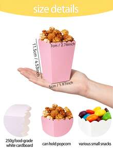 7-Color Mixed Paper Popcorn Buckets, Multicolor Mini Snack Boxes, Suitable For Popcorn, Candy, Cookies, Party Favors, Movie Night - Pink - View 4