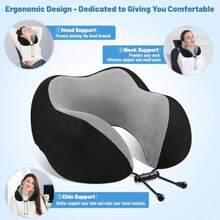 Series U-Shape Travel Pillow 100% Pure Memory Foam Neck Pillow Airplane For Traveling, Car, Train, Napping, Traveling, Washable Cover Grey - Black and Grey - 查看 3
