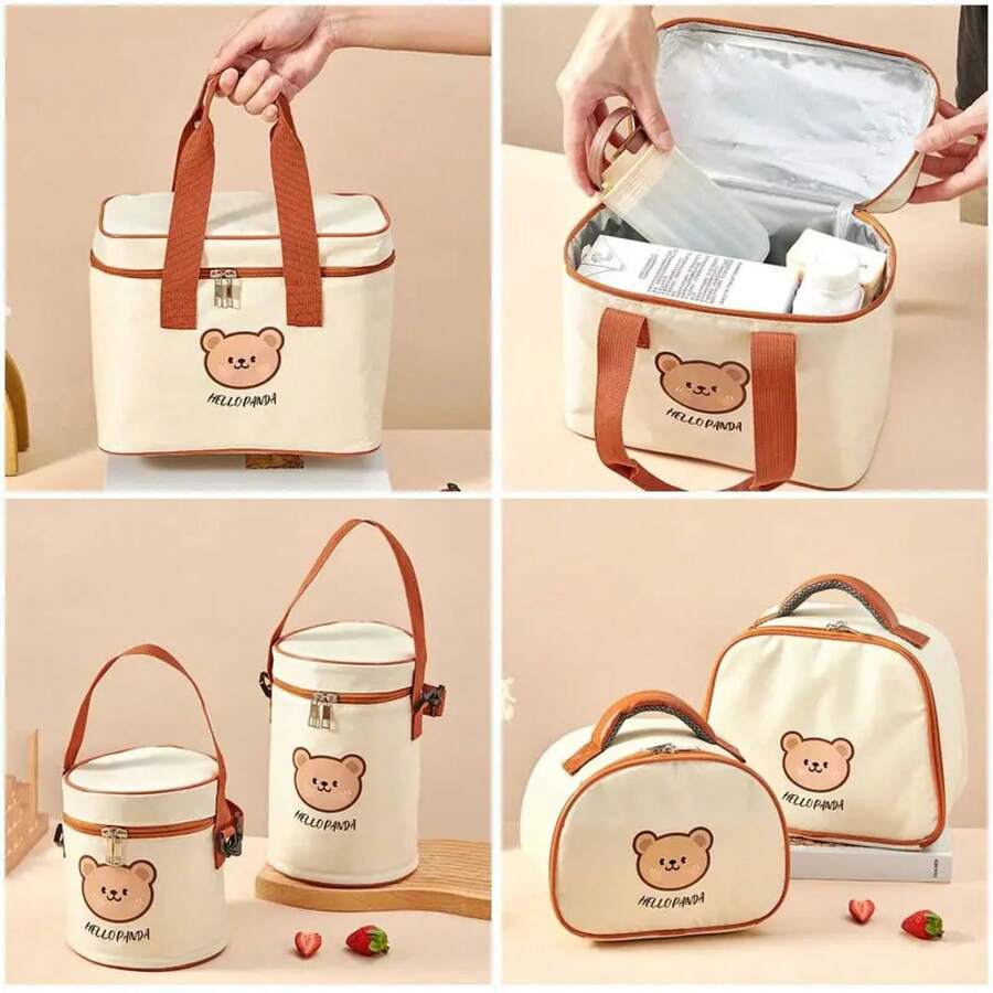 Nueva bolsa de almuerzo con aislamiento portátil, bolsa térmica impermeable con bonito oso para contenedores de alimentos, bolsa refrigeradora de gran capacidad para estudiantes y adultos - D - Ver 1