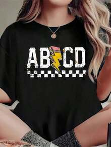 Camiseta EstiloABCD Rock para Estudiantes y Maestros, Regreso a Clases, Primer Día de Clases.Camiseta Casual de Verano de Manga Corta con Cuello Redondo para Mujer, Ajuste Perfecto - Negro - Ver 6
