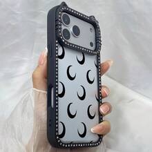 スマホケースラインストーンフレーム猫耳透明ケースキラキラ女性向けスマホケース耐衝撃カメラレンズ保護傷防止クリア/ラインストーン付き/ソフトTPU苹果17proMax/17pro/17/11/12/13/14/15/15Pro/15PluS/15ProMax/16/16Pro/16PluS/16ProMax/かわいい/レトロ/ガーリー大人上品おしゃれインスタ映え - 黑色 - チェックする 1
