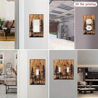 1pc [2D Printed] Decorative Light Switch And Outlet Cover, Wooden Pine Tree Scene Design, No Wiring Required, Easy Installation, Fashionable Design, Suitable For Bedroom, Bathroom And Kitchen