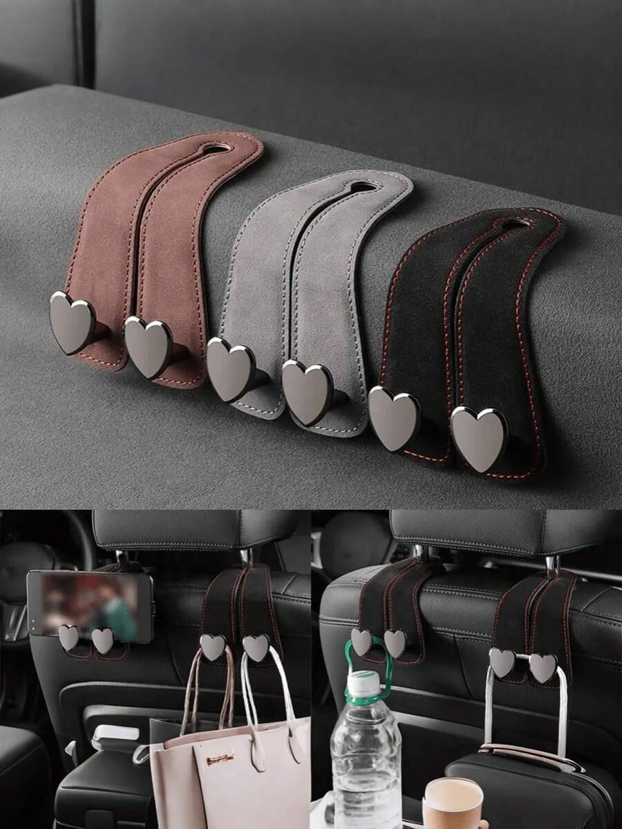 Heart-Shaped Car Seat Headrest Hook, Dual-Hook Design, Universal Rear Seat Storage Rack, Car Accessories - A - View 1