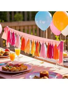 15pcs/Pack Bright Pink And Orange Tassel Garland Banner - Perfect For Birthday, Halloween, Christmas, Wedding Party Decor, Holiday Celebrations, Home Decor, Tassel Room Decor, Wedding Decor Party Supplies, Graduation Party Supplies, Bachelorette Party Supplies, July 4th, Graduation Birthday Decor, Room Decor, Home Decor, Bathroom Decor, Bedroom Decor - View 4