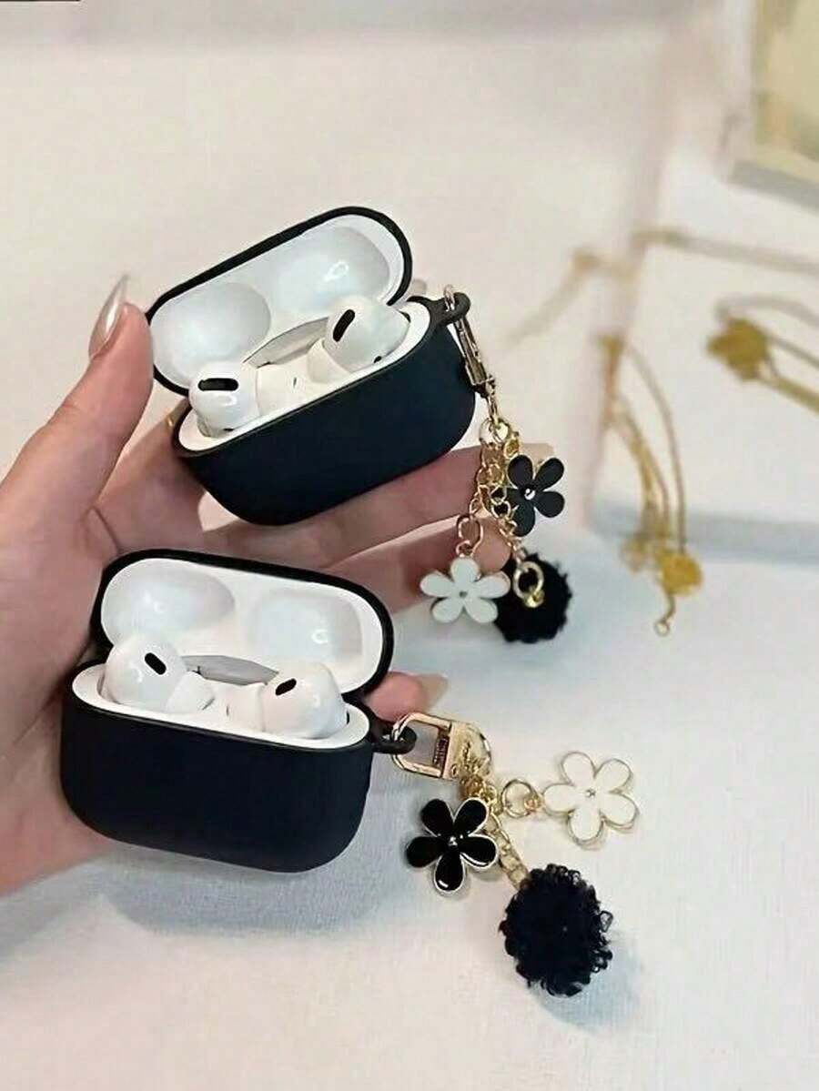 1 chiếc ốp tai nghe Bluetooth bằng silicon họa tiết hoa đen trắng, tương thích với tai nghe không dây 1/2, 3/Pro/Pro 2, quà tặng cho bạn trai/bạn gái, quà sinh nhật mùa xuân. - Màu đen mờ - Xem 1