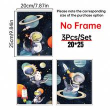 1/3件套三件装外太空恐龙帆布或海报印刷套装。恐龙们戴着复古泡泡宇航员头盔，上面绘有可爱的行星图案。帆布墙艺术海报，适用于房间家居装饰，营造美观的房间氛围。可选画框，可用于房间装饰、卧室装饰、婴儿房装饰、客厅装饰、办公室装饰。 - 彩色 - 查看 22