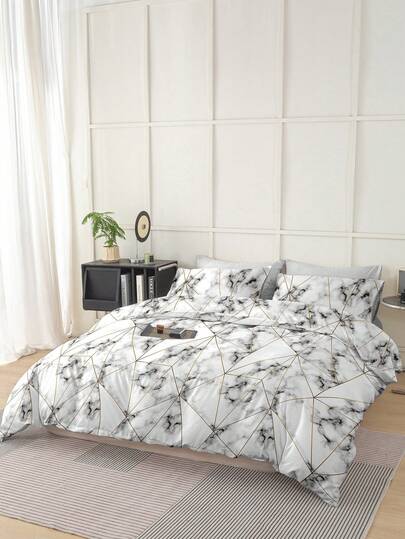 3pcs Marble Print Duvet Cover Is Made Soft And Breathable, Suitable For All Seasons, Machine Washable, Not Easy To Fade, Not Pilling, Anti Shrink, Wrinkle Resistant, Fashionable Bohemian/Farmhouse/Modern Minimalist Bedroom Decoration, Easy To Maintain, Suitable For King Size/Queen Size/Double Bed/Single Bed, Ideal For Home, Dormitory, Apartment, Guest Room, Vacation Home, Rental Room And Gift Giving.