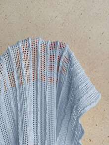 Conjunto informal de 2 piezas de top corto con cuello irregular y borde de lechuga, y shorts, en unicolor, para vacaciones, primavera/verano - Azul 2 - Ver 7
