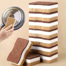 1/5/10pcs Brown Seaweed Shaped 3-Layer Double-Sided Powerful Cleaning Sponge, Suitable For Kitchen Dishwashing - A - View 1