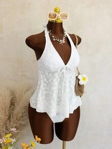 Áo bikini hai dây dáng rộng phong cách Bohemian mới năm 2026, chất liệu jacquard, phù hợp cho mọi mùa. - trắng - Xem 4