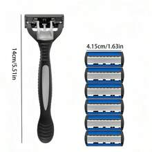 6-Layer Men's Razor Set With Multiple Ultra-Sharp Blades - Ergonomically Designed For Effortless Shaving 6-Layer Stainless Steel Razor Head,Replaceable Beard & Mustache Grooming Tool With Handle - Multicolor - View 7