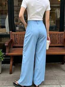 Pantalones de traje casual y cómodos de unicolor para mujer - Celeste - Ver 2