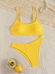 Conjunto de traje de baño para mujer, minimalista y elegante en magenta + multicolor, traje de baño casual y versátil para resort de playa - Amarillo - Ver 2