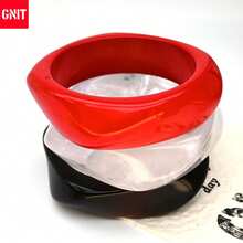 GNIT Bộ 3 vòng tay nhựa Y2K dành cho nữ, kiểu dáng dày dặn, họa tiết vân đá cẩm thạch/mây, vòng tay bản rộng nổi bật có thể đeo chồng lên nhau. - Đỏ, trắng và đen - Xem 2
