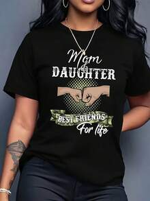 Camiseta manga corta cuello redondo 100% algodón, estampado trendy, tejido ligero y ventilado, estilo moda casual, apta para vida diaria, salidas informales y citas en primavera, verano y otoño - Negro - Ver 7