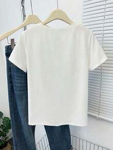Camiseta de mujer bordada con criaturas marinas lindas - Blanco - Ver 2