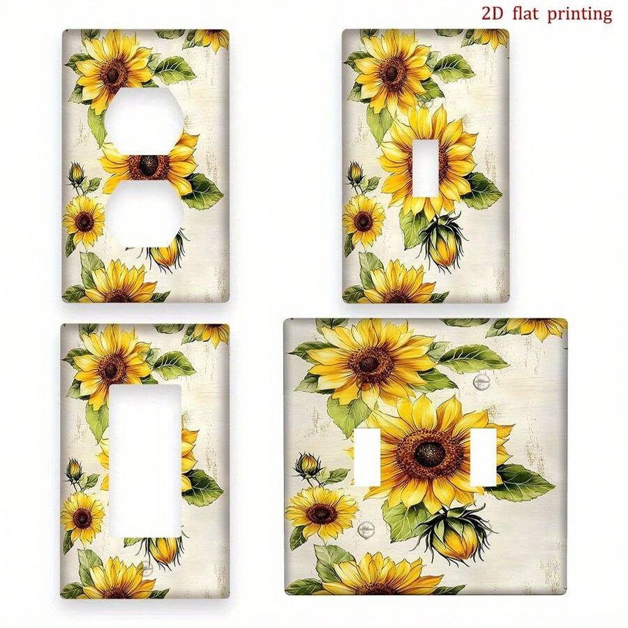 1pc Sunflower Style Switch Panel Cover - 2D Flat Printed Decorative Switch Panel With Sunflower Pattern, /Retrofit Installation Suitable For Home, Fits Single/Double Rocker/Toggle/ Switch (No Wiring Required), 2D Flat Version - A - View 1