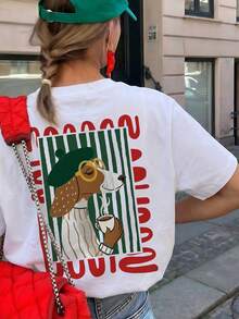 Respirable 1 pieza Camiseta de mujer de manga corta y cuello redondo para verano, estilo de vacaciones con estampado, ajuste holgado y casual, cómoda, adecuada p,sudadera de mujer - Blanco - Ver 3