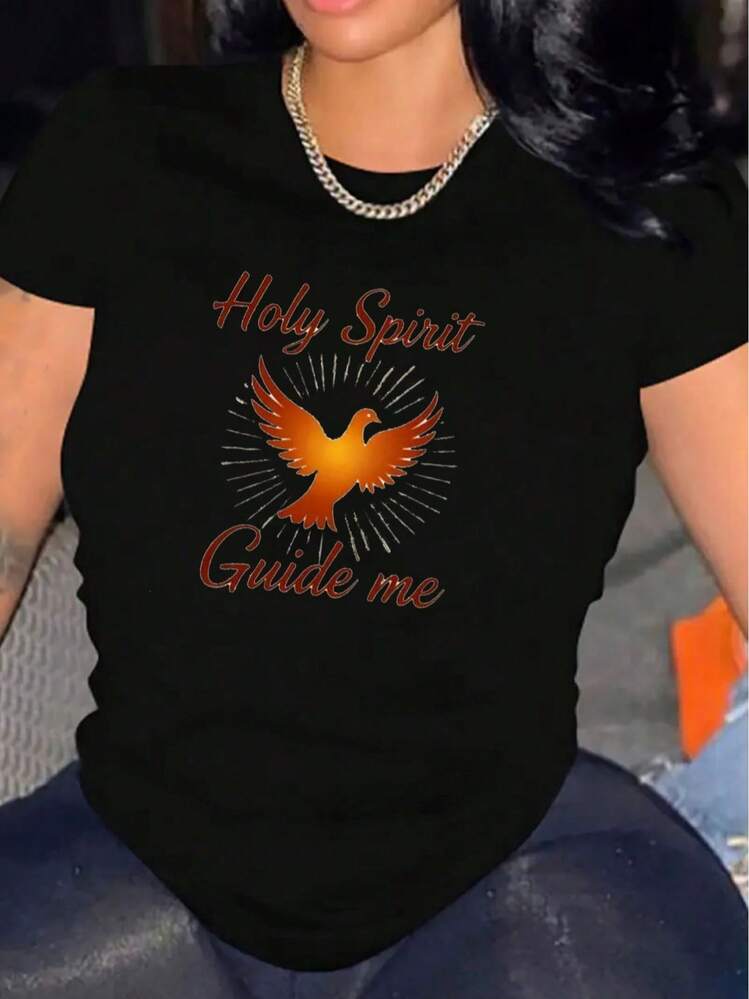 Women's Casual Short Sleeve T-Shirt For Halloween, 1 Piece, 100% Thick Cotton - Comfortable Round Neck, Soft And Pretty T-Shirt. - 黑色 - 查看 5